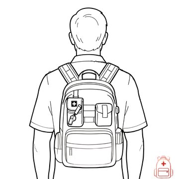 Persona de espaldas con la mochila de emergencia puesta